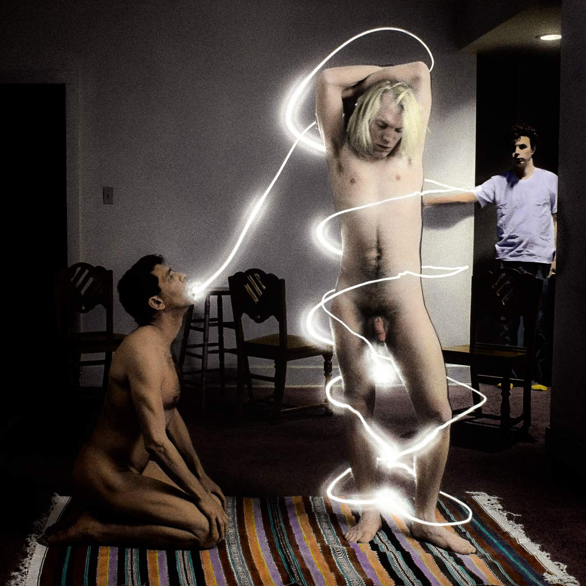 David Lebe; Bernard and Grady and Me, 1986, male nude, light drawing, hand colored photograph