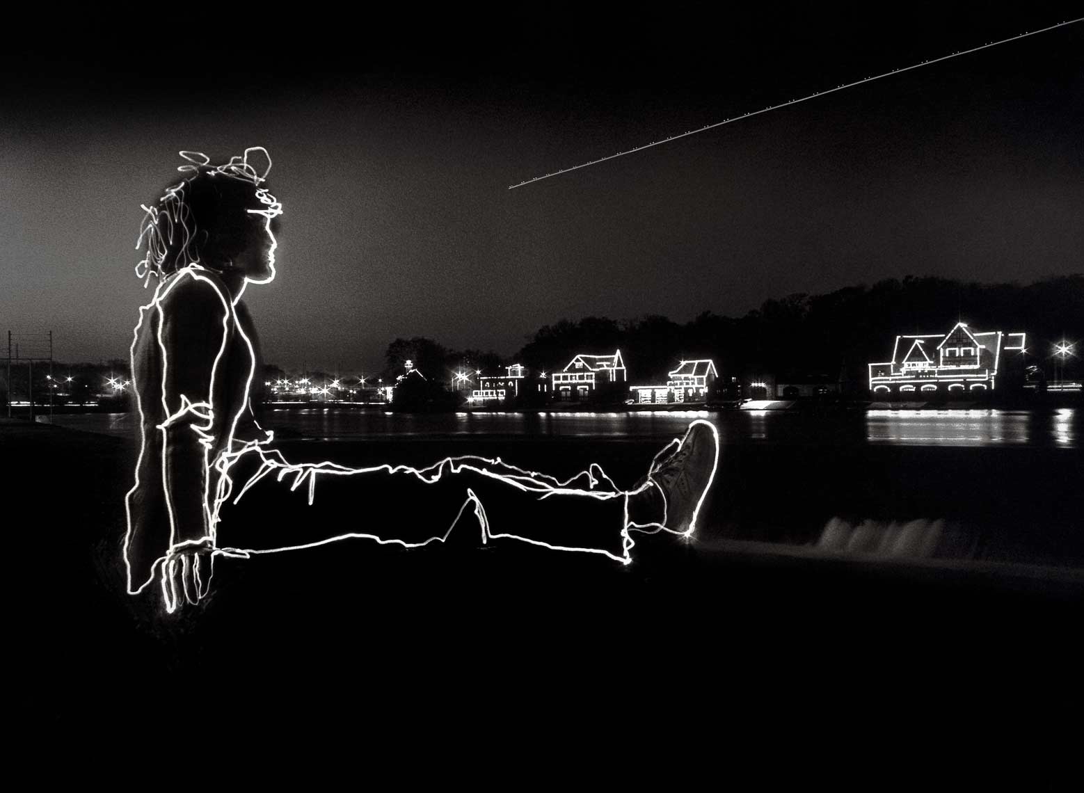 David Lebe; Boat House Row, 1981, light drawing, black and white photograph