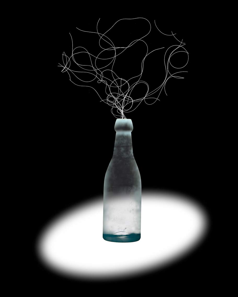David Lebe; Bottle 1v025, 1985-2011, digitally altered protogram with digital drawing