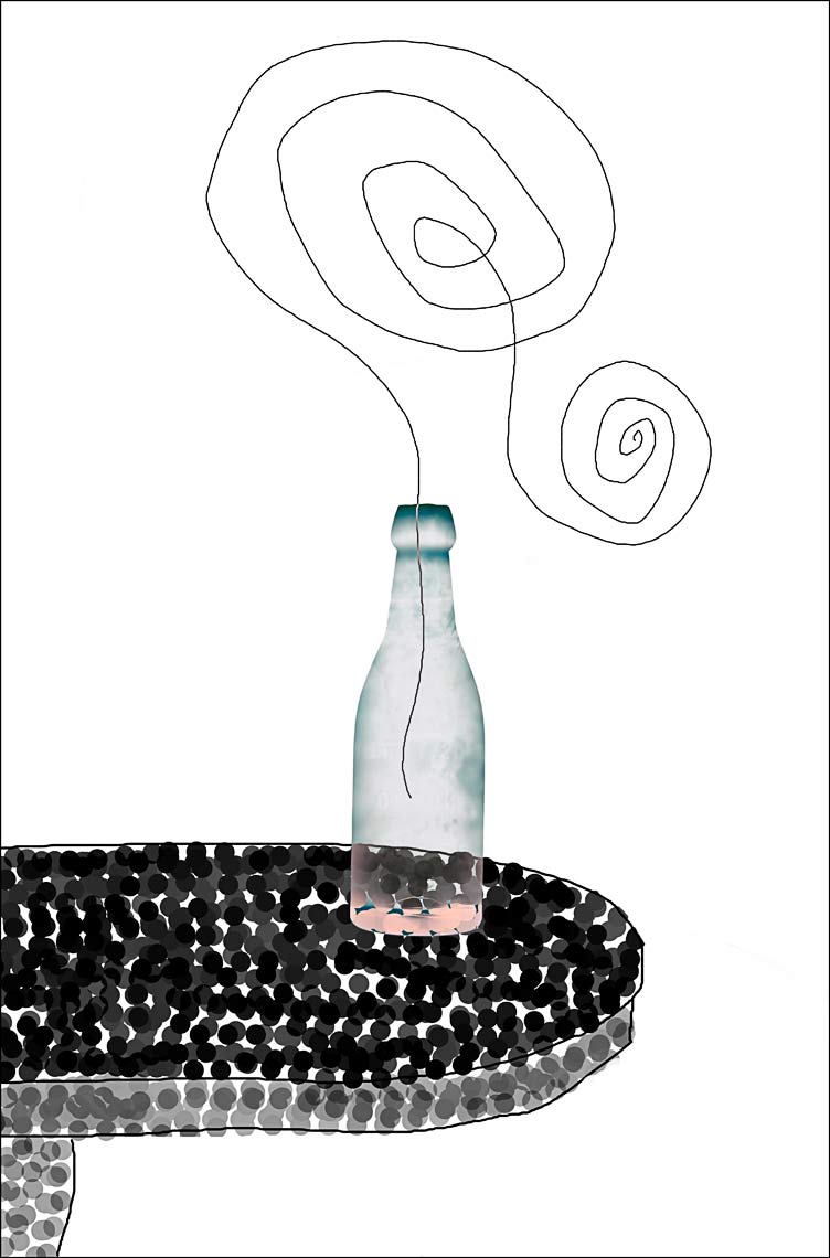 David Lebe; Bottle 1v034, 1985-2011, digitally altered protogram with digital drawing