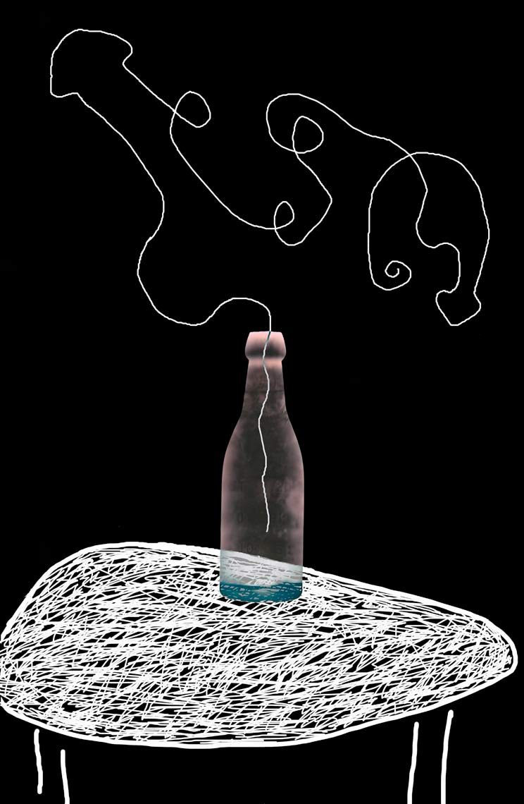 David Lebe; Bottle 1v041, 1985-2011, digitally altered protogram with digital drawing