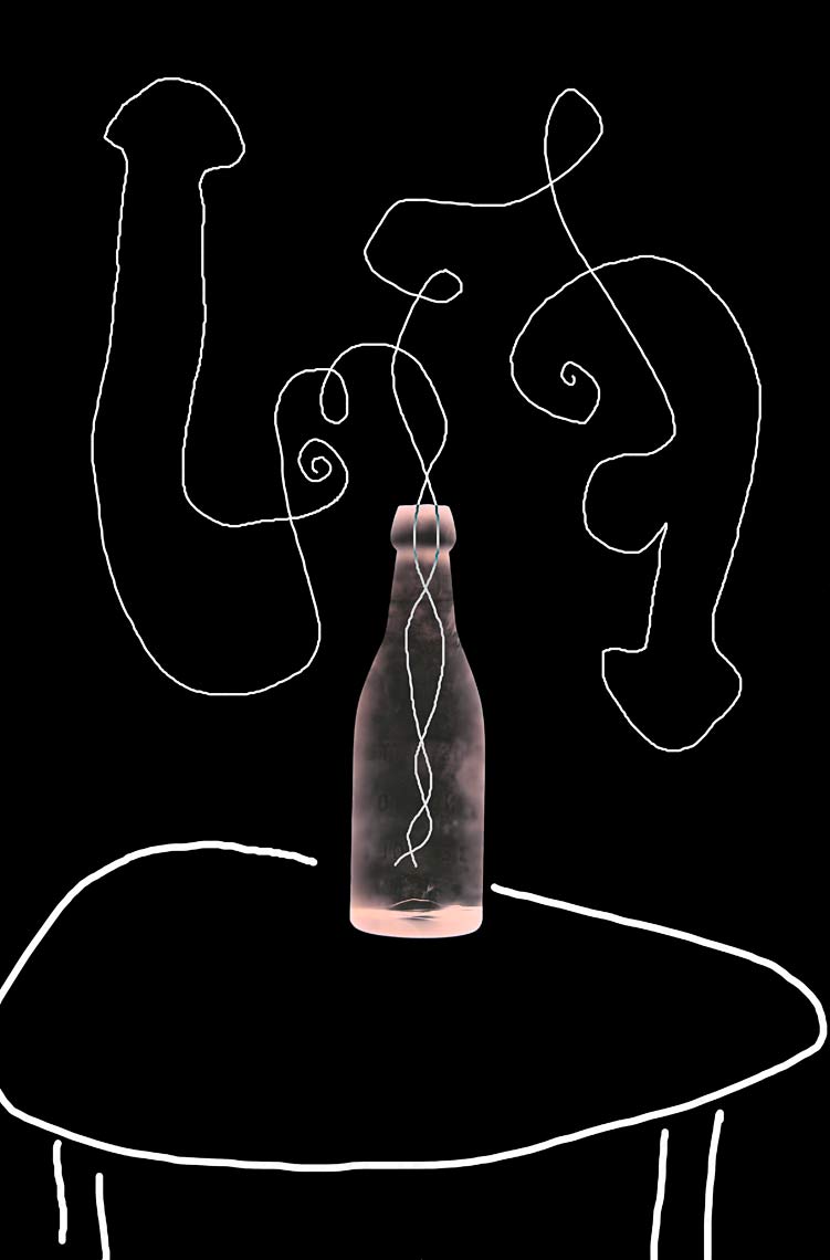 David Lebe; Bottle 1v042, 1985-2011, digitally altered protogram with digital drawing