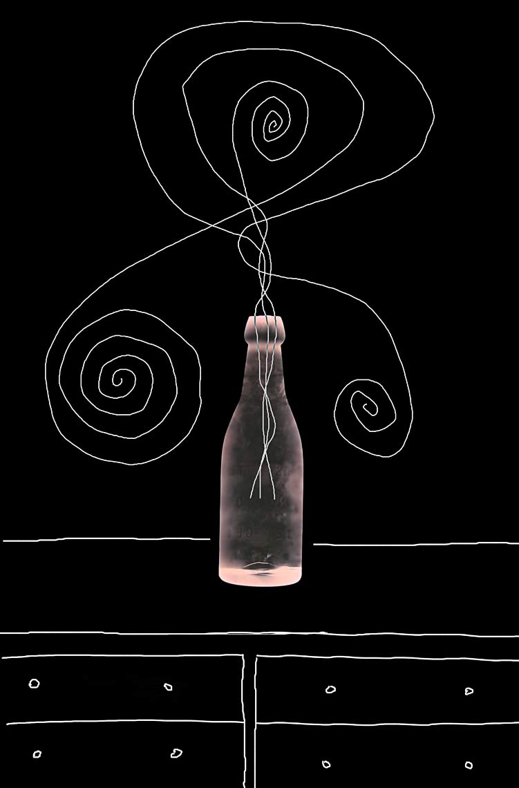 David Lebe; Bottle 1v043, 1985-2011, digitally altered protogram with digital drawing