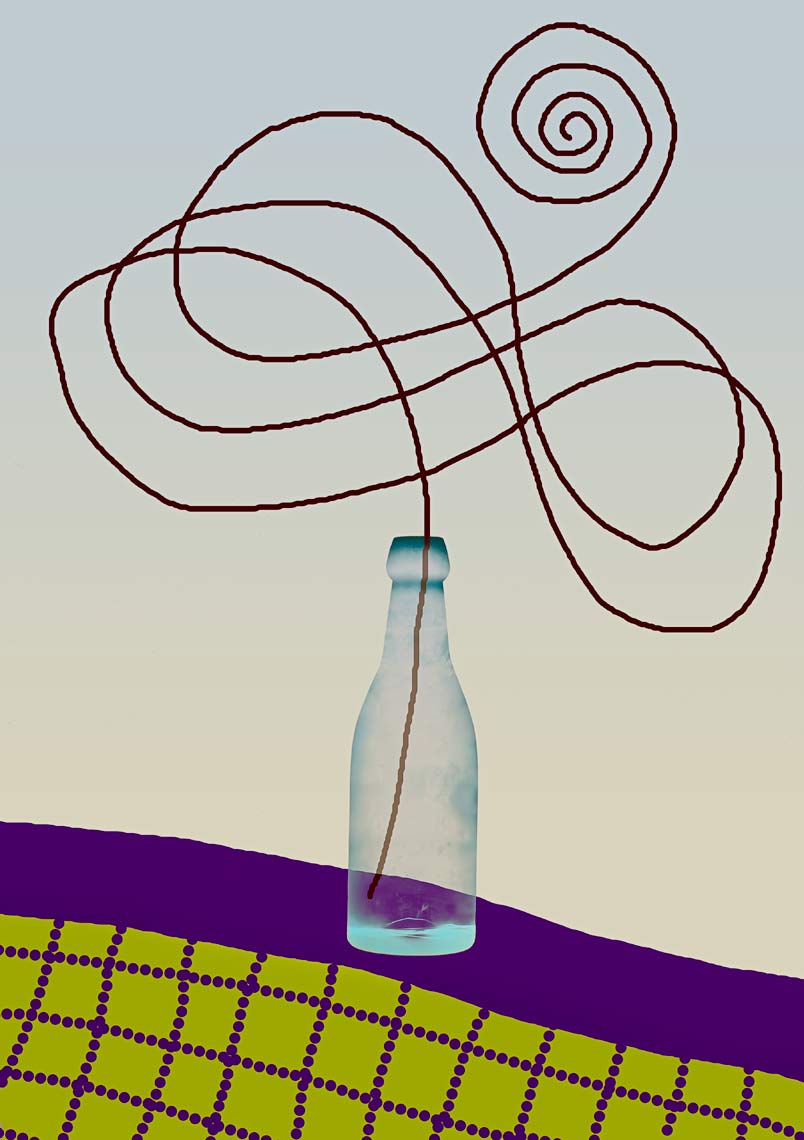 David Lebe; Bottle 2v10, 1985-2012, digitally altered protogram with digital drawing