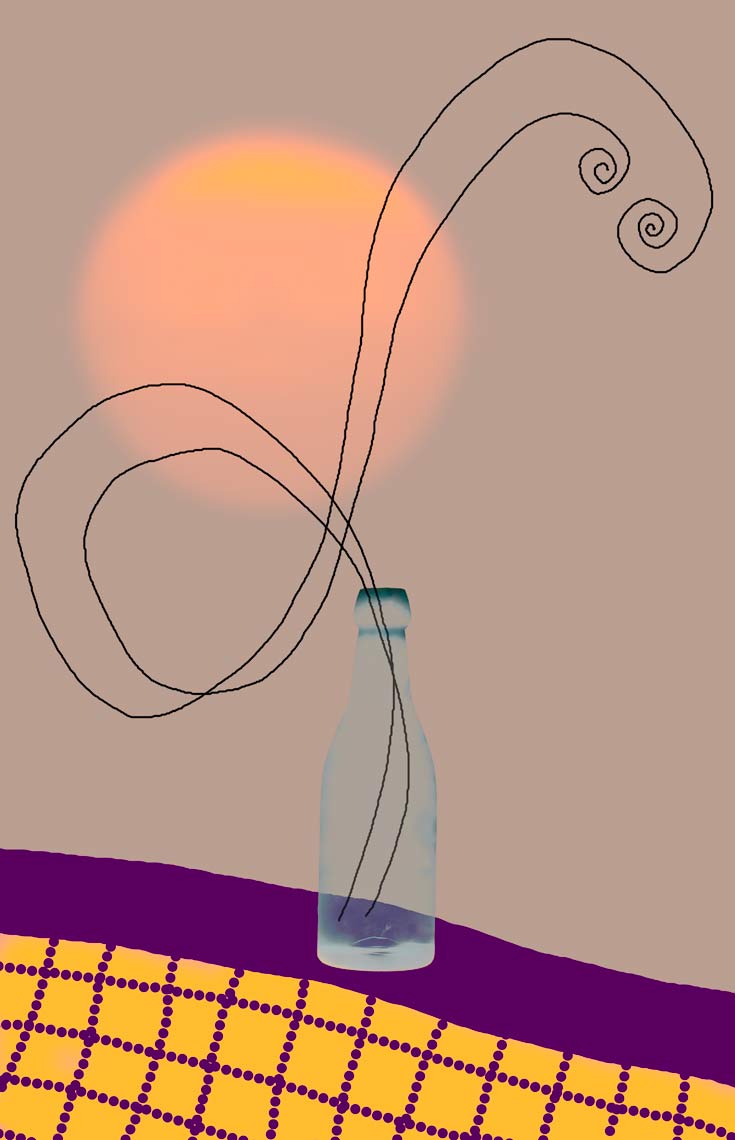David Lebe; Bottle 2v42, 1985-2012, digitally altered protogram with digital drawing