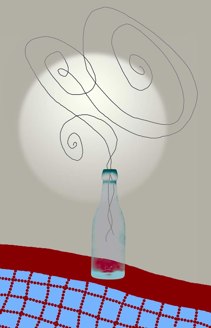 David Lebe; Bottle 2v47-1985 2012, digitally altered protogram with digital drawing
