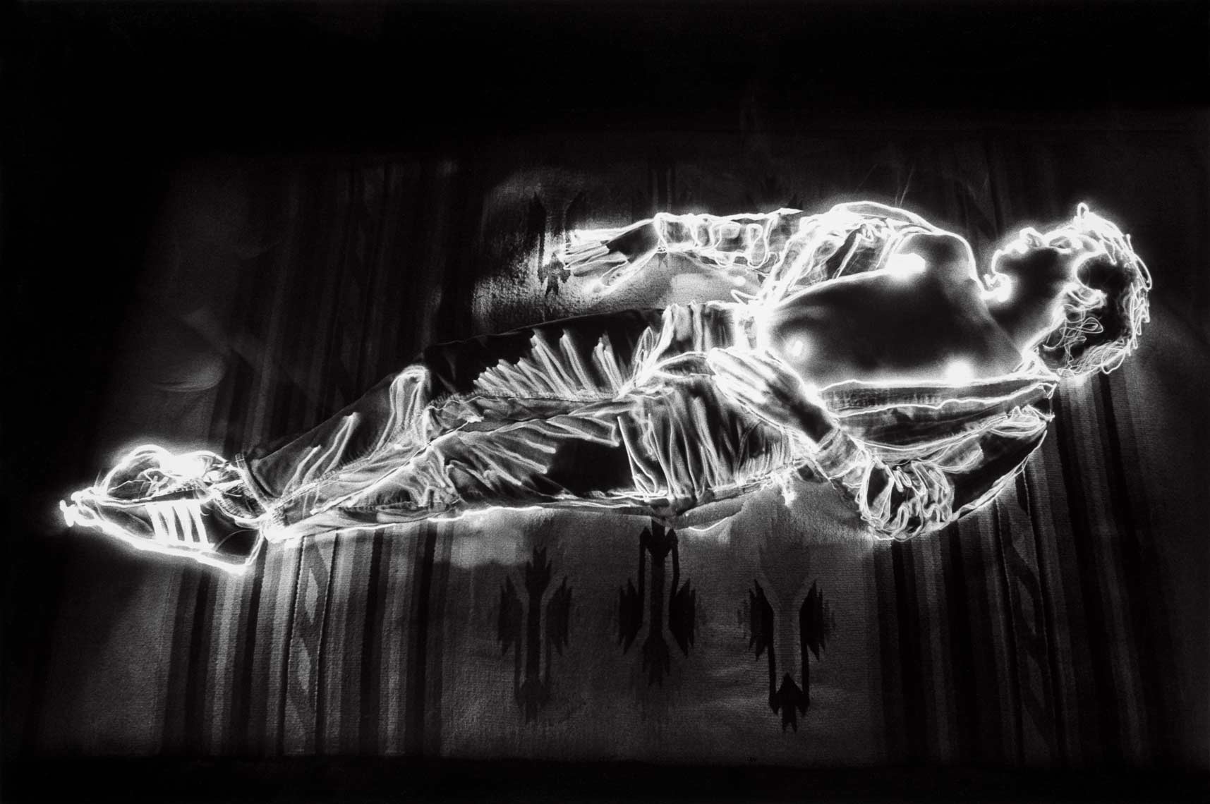 David Lebe; Boy Dream,1981, light drawing, black and white photograph