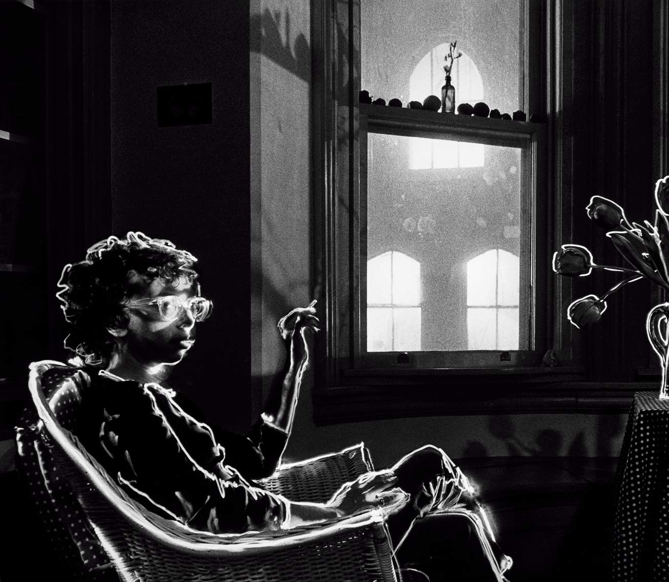 David Lebe; Charlie Smoking, 1982, light drawing, black and white photograph