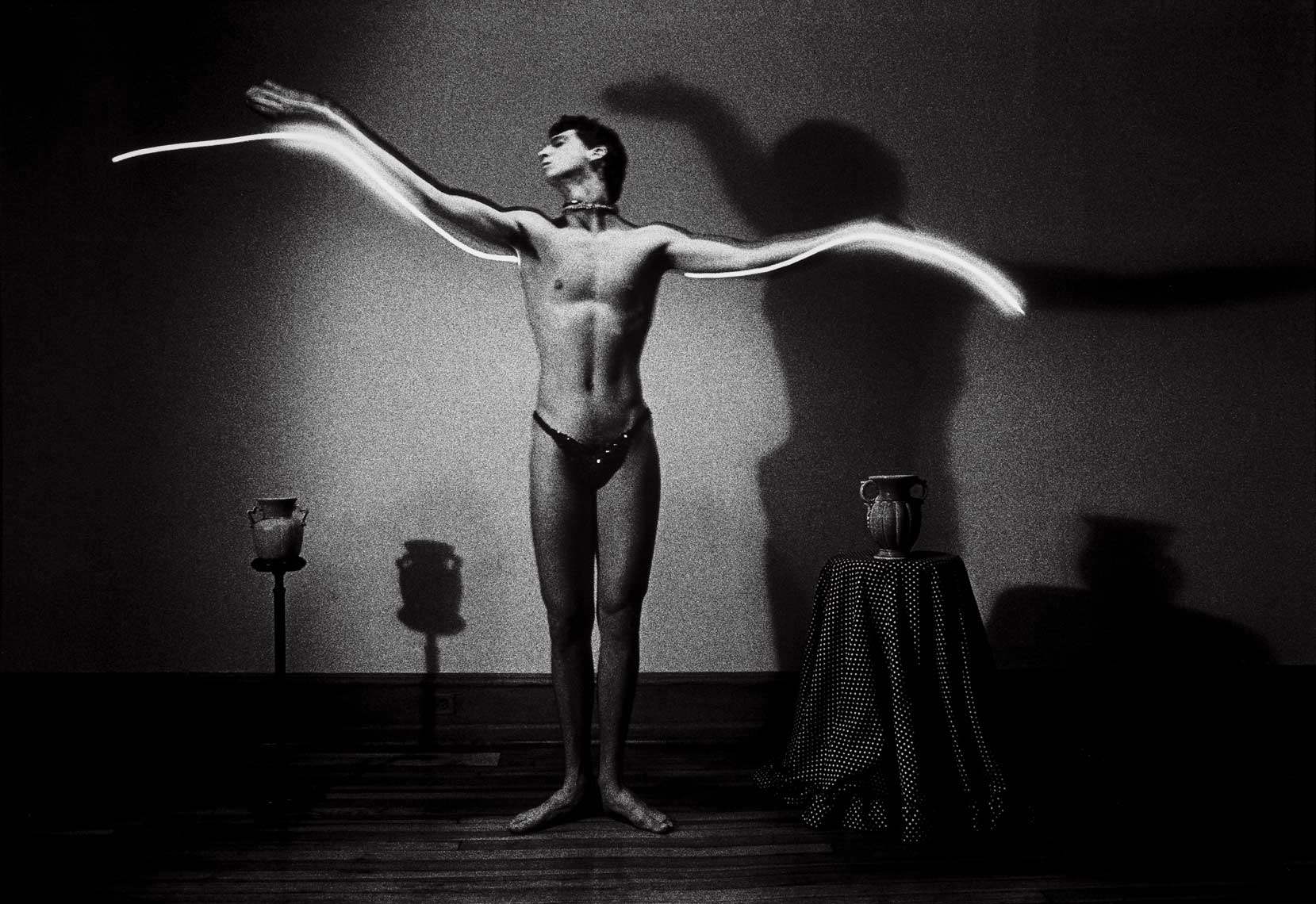 Flight, 1983, male nude, light drawing, black and white photograph