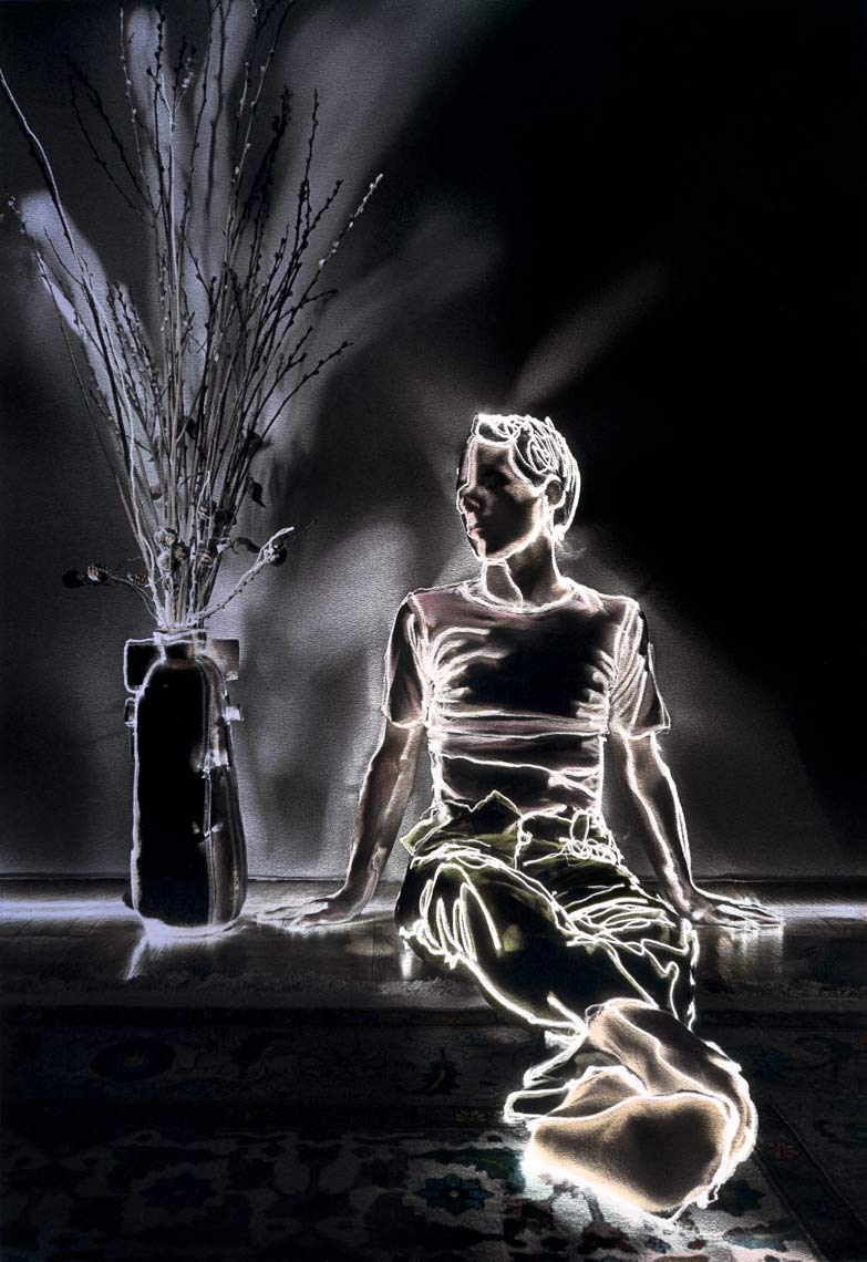 David Lebe; Pussy Willow Boy, 1981, light drawing, hand colored photograph