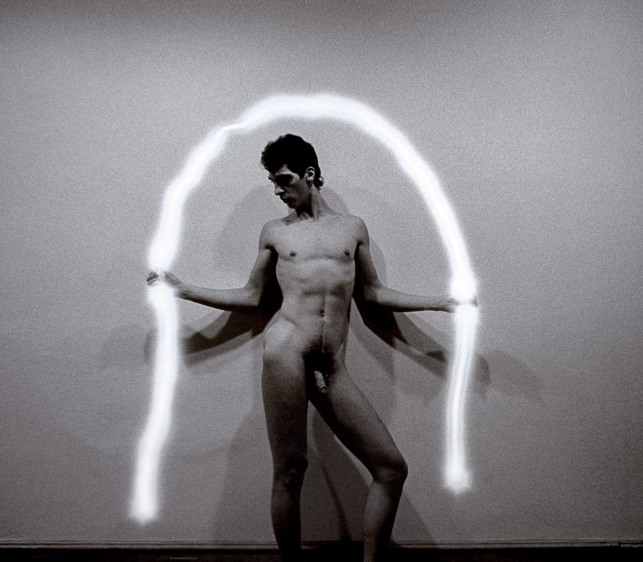 David Lebe; Renatos Arc, 1983, male nude, light drawing, black and white photograph