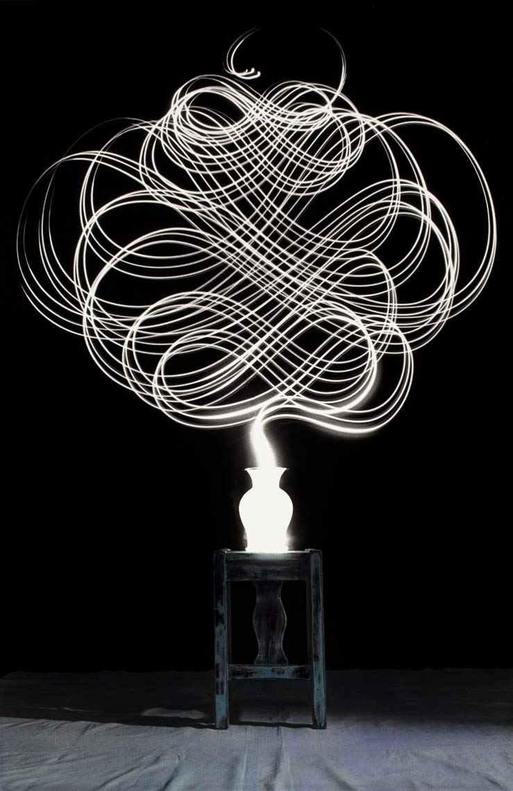 David Lebe; Scribble 15, 1987, light drawing, hand colored photograph