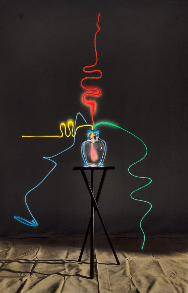 David Lebe; Scribble 5, 1987, light drawing, hand colored photograph