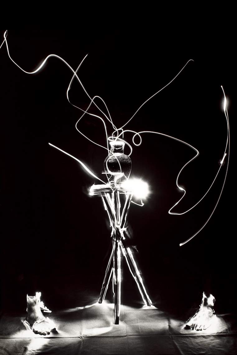 David Lebe; Scribble 6, Feet,1987, light drawing, black and white photograph