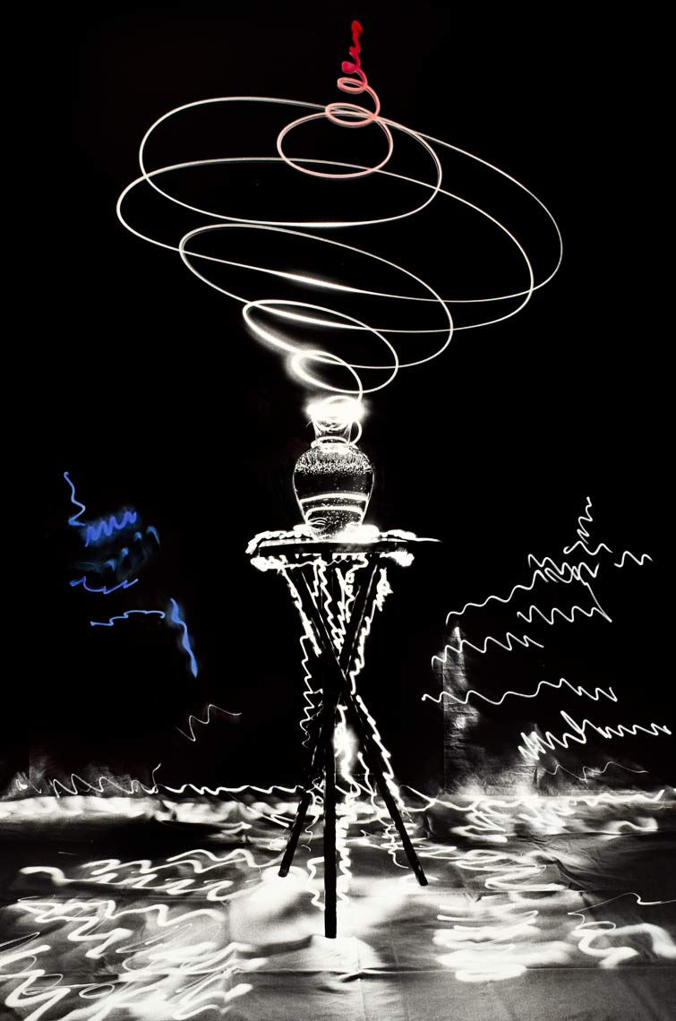David Lebe; Scribble 8, 1987, light drawing, hand colored photograph