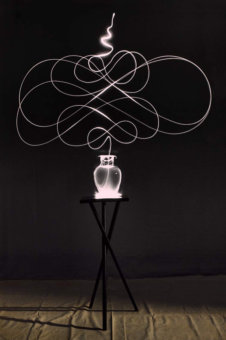 David Lebe; Scribble 9, 1987, light drawing, hand colored photograph
