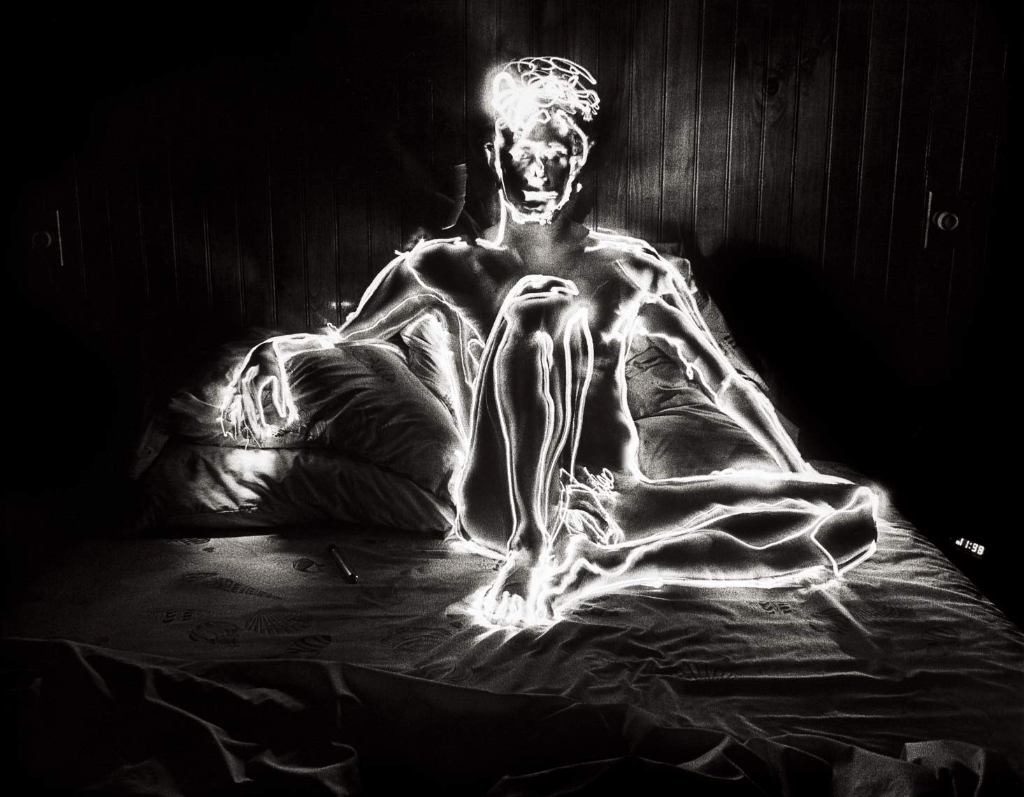 David Lebe; Self 11:98,1981, male nude, light drawing, black and white photograph