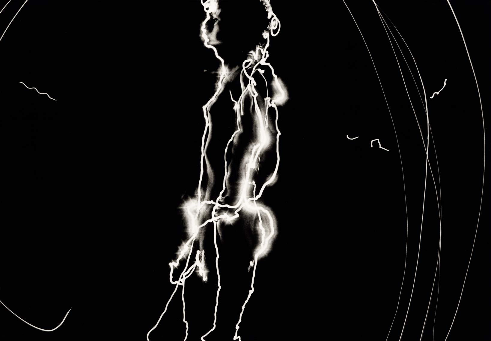 David Lebe; Self Portrait 2, 1976, male nude, light drawing, black and white photograph
