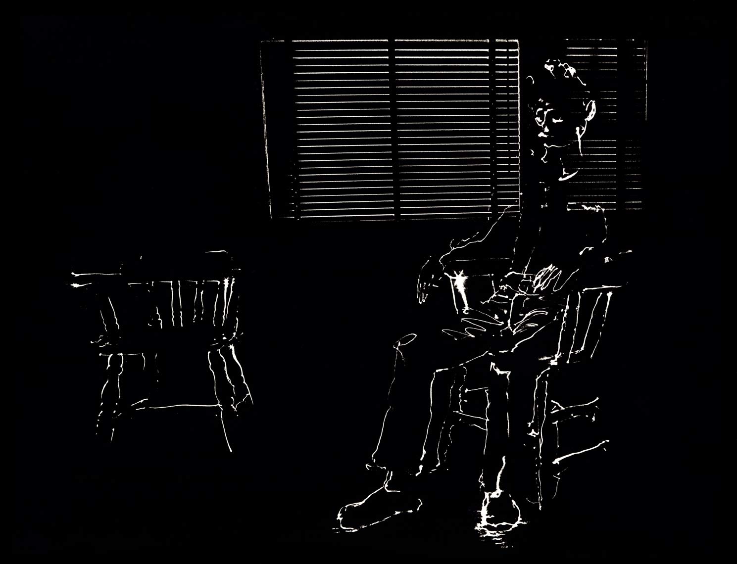 David Lebe; Self Portrait Venetian Blinds, male nude, 976, light drawing, black and white photograph