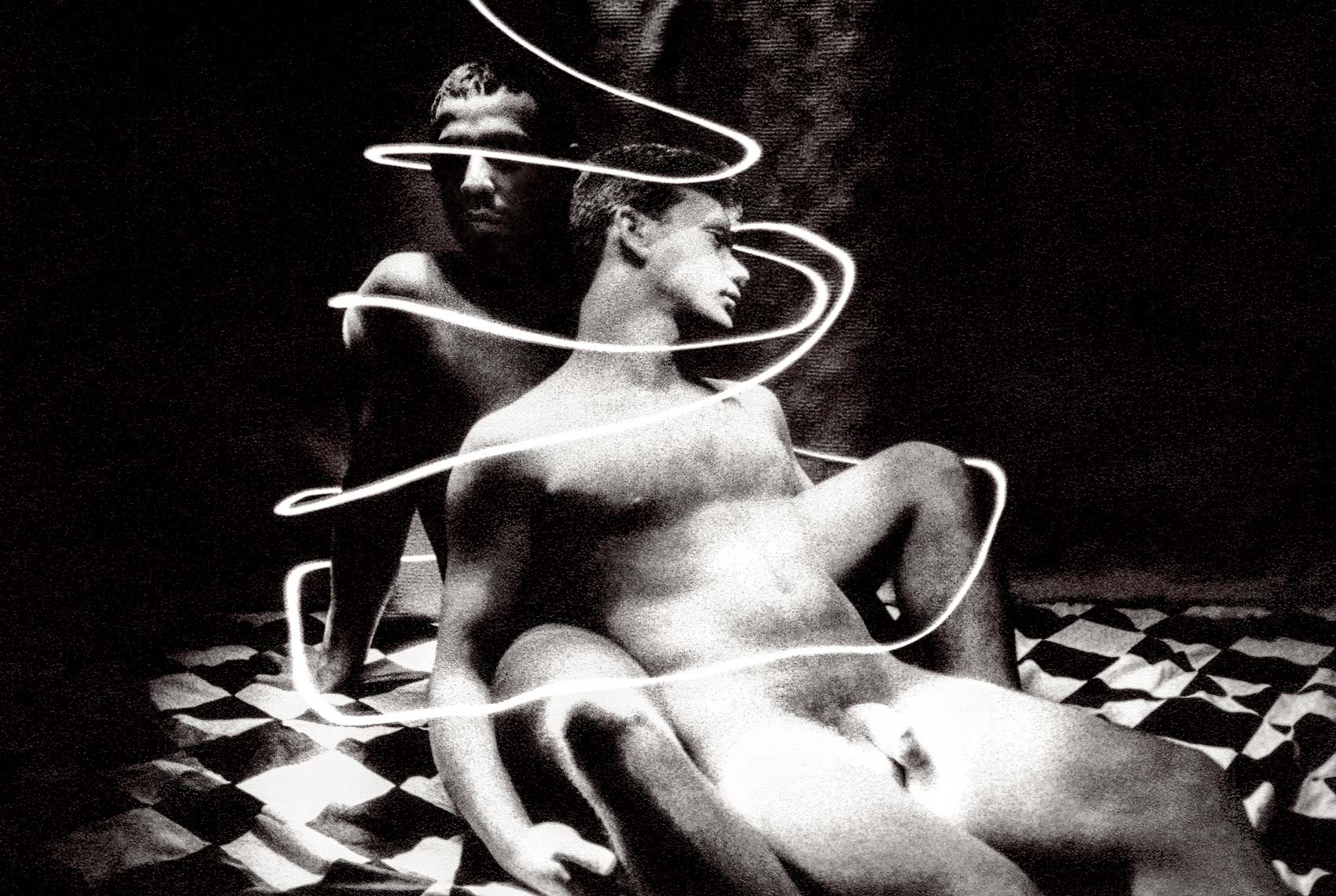 Spiral-87-v2-male nude, light drawing, black and white photograph