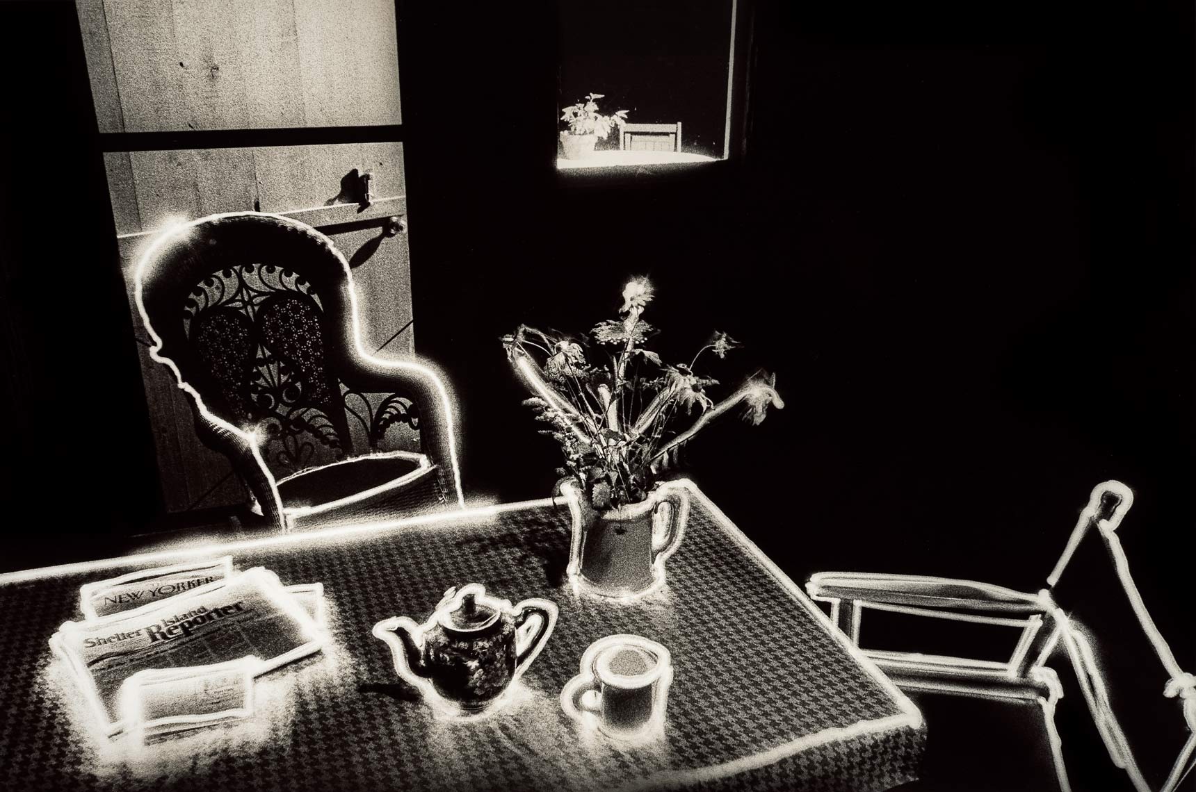 David Lebe; Summer Table, 1981, light drawing, black and white photograph