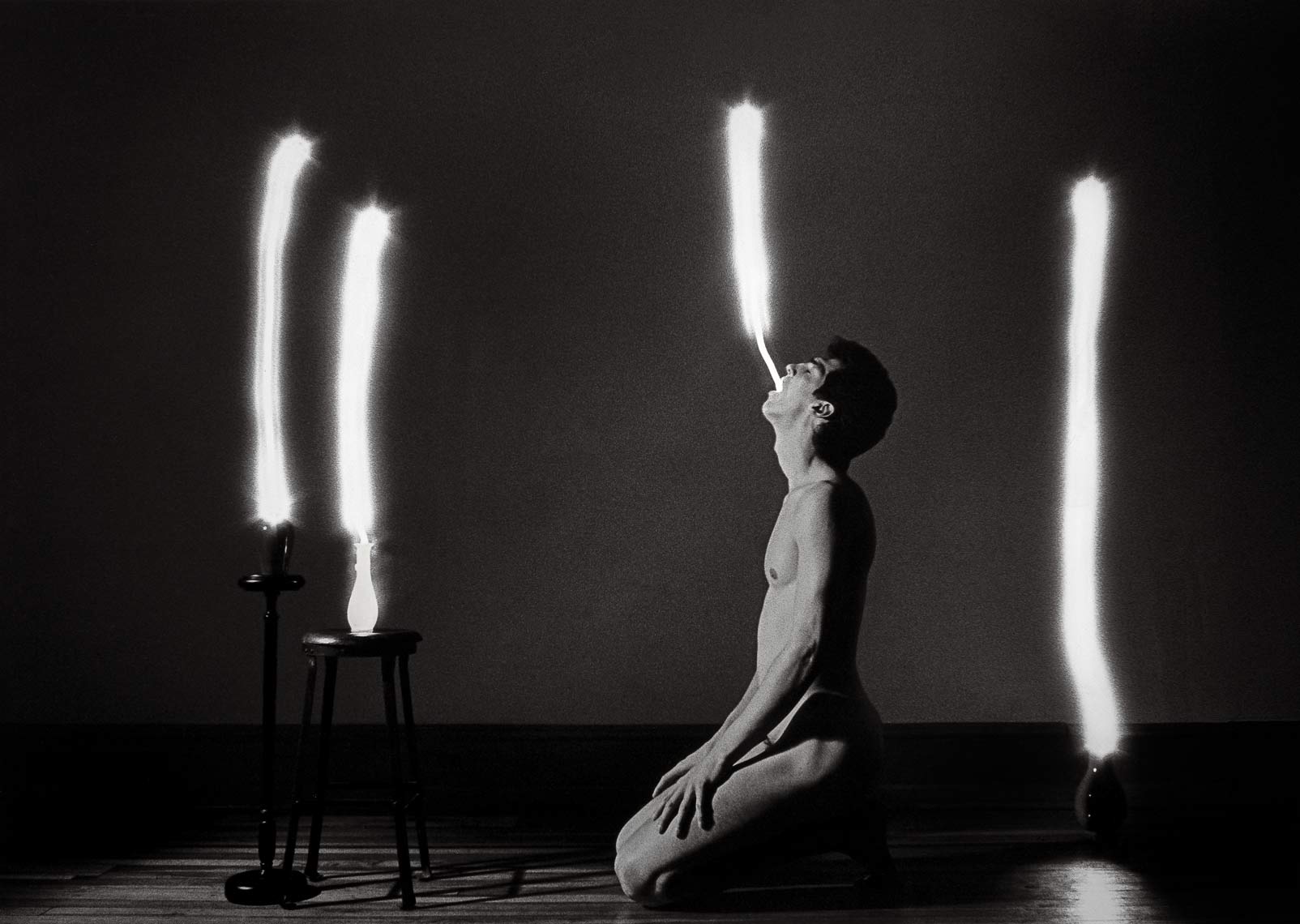 The Light Eater, male nude, 1983, light drawing, black and white photograph