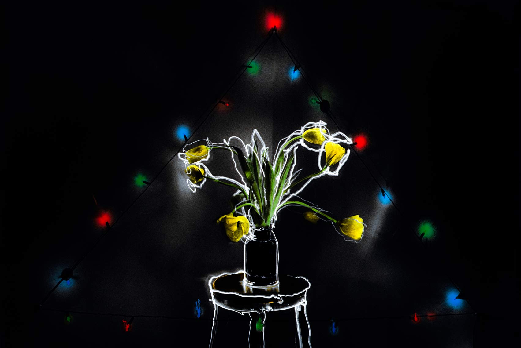 David Lebe; Tulips Colored Lights, 1982, still life, hand colored photograph