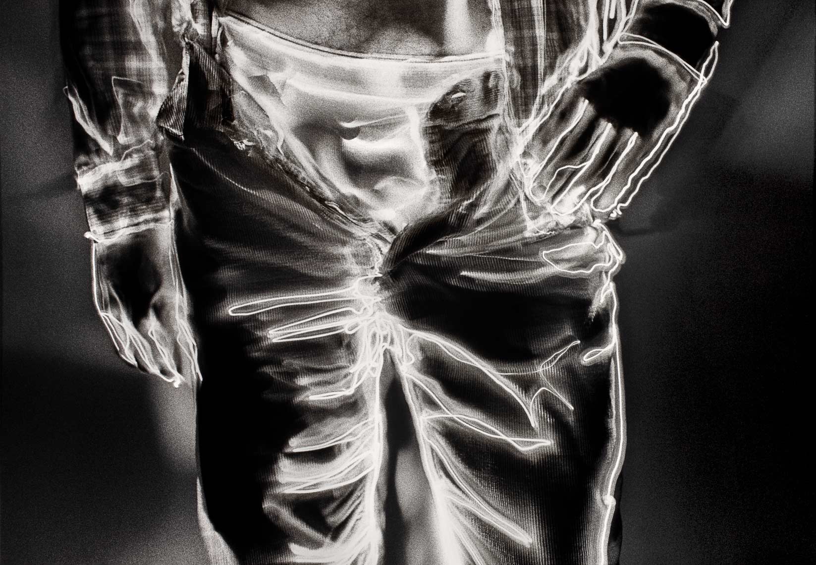 David Lebe; Unzipped,1981, light drawing, black and white photograph