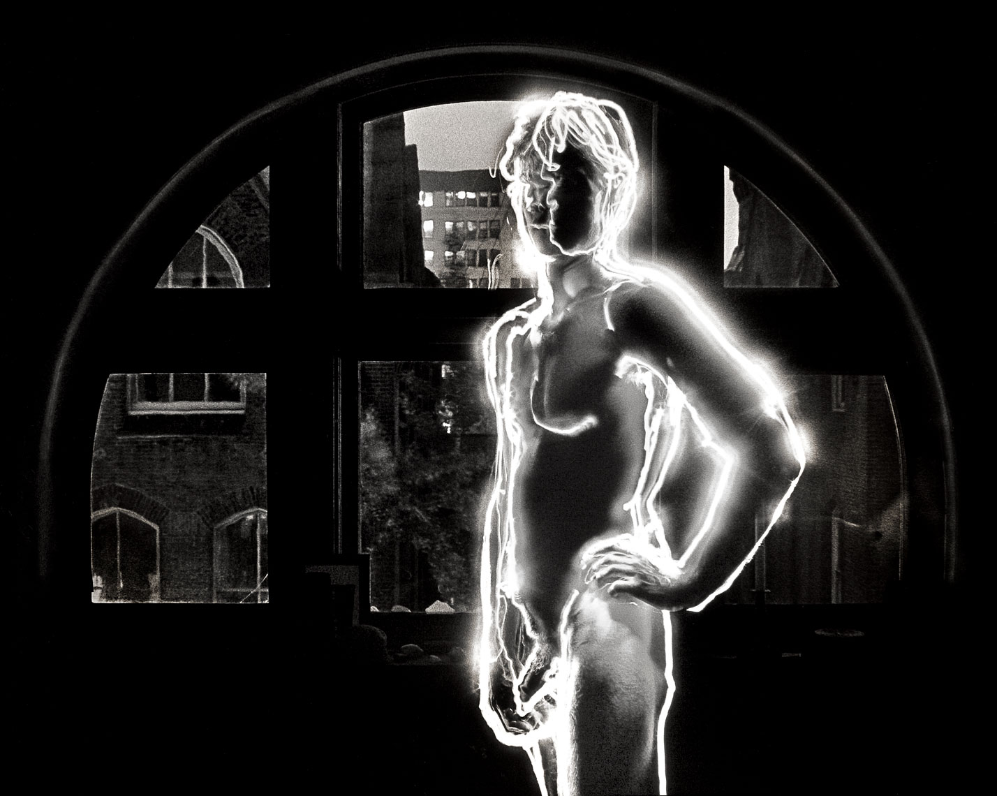Wayne-at-the-Window-1980-V2-male nude, light drawing, black and white photograph